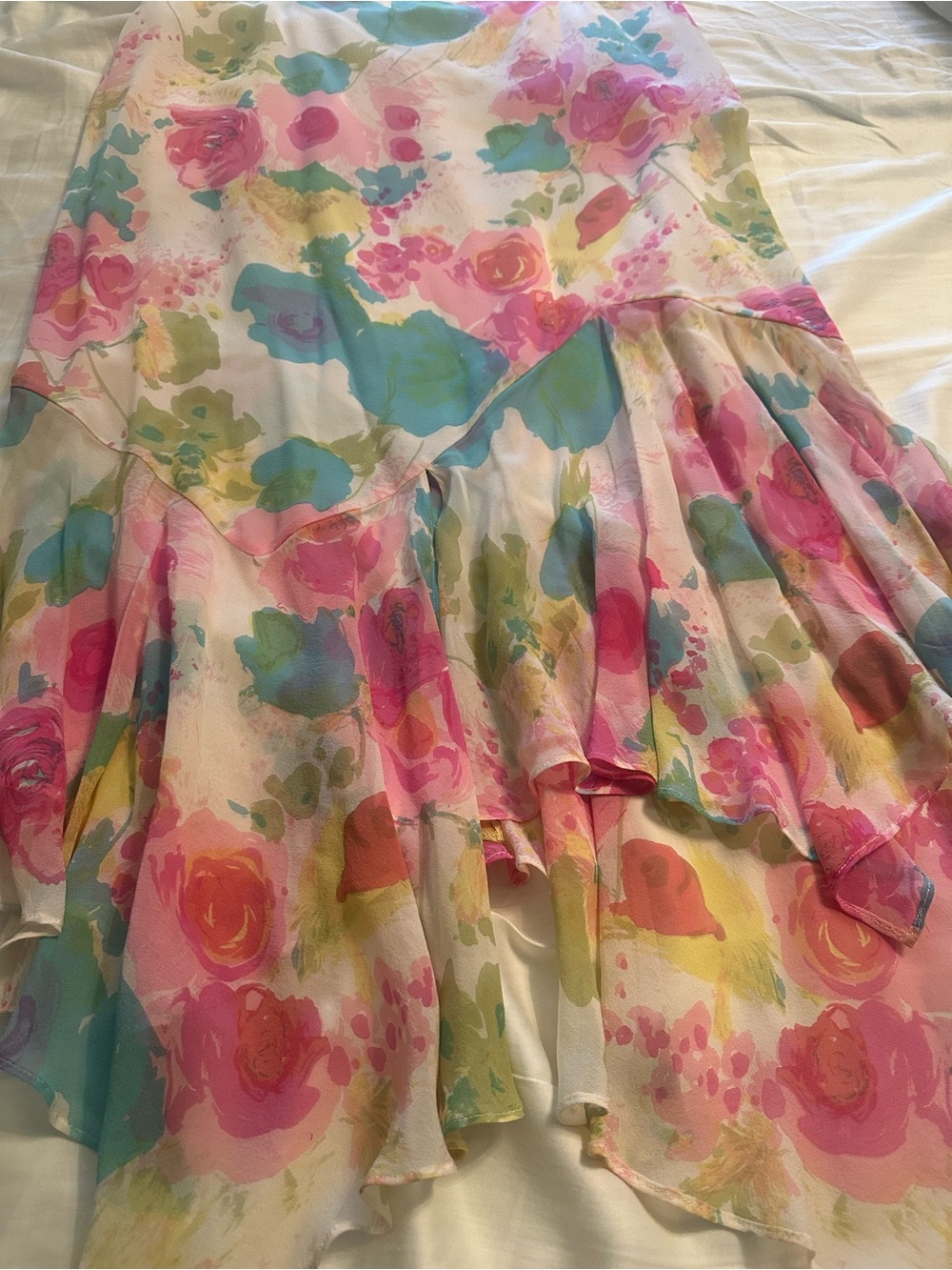 Dana Buchman silk lined skirt asymmetrical size 12 pink green watercolor $335 - Picture 3 of 16